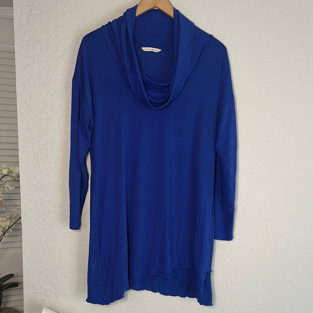 Soft Surroundings Royal Blue Cowl Neck Long Sleeve Shirt Tee Lettuce Hem Layered